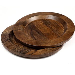 Assiettes en bois de manguier pour la décoration de la table à manger, assiettes de service de couleur foncée pour les ustensiles de cuisine et les restaurants - Product Image 1