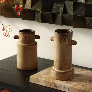 FLOLENCO CASA Wabi-sabiダブルネイルセラミック花瓶インテリアセラミックボトル高い花花瓶装飾卓上花瓶 - Product Image 4