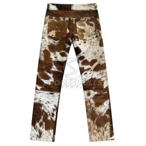 กางเกงหนังวัวแท้สำหรับผู้ชาย, กางเกงระบายอากาศผ้าแคนวาสสไตล์ตะวันตกตรงเอวสูงปานกลางออกแบบได้ตามต้องการ - Product Image 2