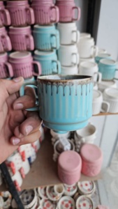 แก้วกาแฟสีฟ้าอ่อนพร้อมชุดขอบหยดน้ำตาลถ้วยชากาแฟเซรามิกของขวัญ1แก้ว - Product Image 2