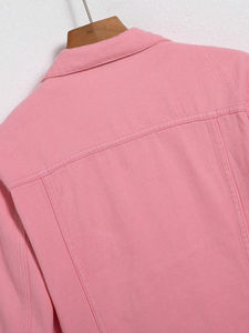 Pink Oversized Denim <b>Jackets</b> for Men with Full Customization <b>Vintage</b> Style Stand Collar Front Logo Custom Men's Outdoor Wear - Product Image 4