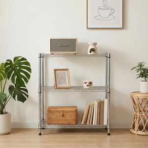 MZG Local US Warehouse Modular Storage Shelving System Compact 3 Tier Metal <b>Silver</b> <b>Wire</b> Shelving Unit Utility Shelf - Product Image 5