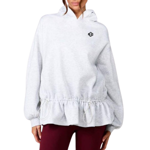 <b>Women</b> Oversized <b>Fleece</b> Hoodie Solid Color Drawstring Gathered Hem Loose Fit Drop Shoulder Hooded <b>Top</b> OEM ODM Wholesale - Product Image 1
