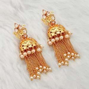 Boucles d'Oreilles Kriaa AD Stone Plaqué Or Perle Jhumki-1312944 - Product Image 1