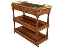 Chariot de service commercial de luxe moderne, très vendu, en bois massif de haute qualité, pliable, à 4 roues et 3 étagères, pour salle à manger et salon de style farmhouse