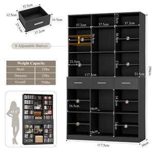 Vetrina Espositiva Grande in Legno Nero con 3 Cassetti, Libreria e Vetrina Contenitore per Casa, Ufficio, Soggiorno - DR530 - Product Image 6