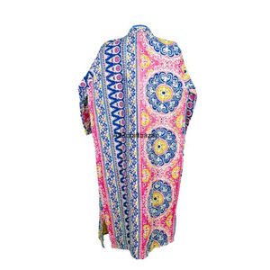 Eco Friendly Vintage Floral Colorful 100% Cotton <b>Long</b> Women <b>Kimono</b> Kantha Winter <b>Robe</b> Fabric Ethnic Traditional Indian Handmade - Product Image 6