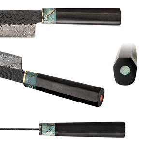 Venta al por mayor, pedidos a granel personalizados, servicio OEM y ODM, cuchillo de Chef de hoja de Damasco profesional, cuchillo japonés negro con mango de madera azul - Product Image 6