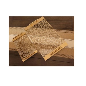 Bandeja decorativa personalizada de acero inoxidable, bandeja de servicio elegante y brillante dorada para pantalla de tocador otomon de entrada - Product Image 1