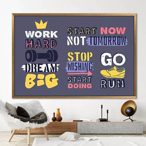 ภาพพิมพ์บนผ้าใบคำคมสร้างแรงบันดาลใจ "ทำงานหนัก" - ของตกแต่งผนังเพื่อความสำเร็จ 1 ชิ้น: กรอบสีทอง - Product Image 1