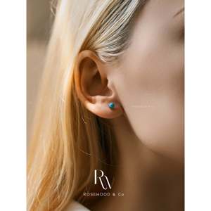 Pendientes de botón de turquesa azul, modernos, de plata de ley, con incrustaciones de piedras preciosas en forma de lágrima y bola, regalo perfecto para ella. - Product Image 2