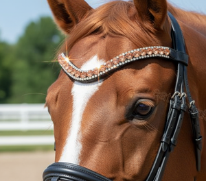 Bande de front en cristal ambré de luxe accessoire de bride de cheval en cuir fait à la main fournisseur de tack équestre - Product Image 1