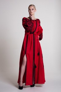 Robes de Noël rouges longues en lin de créateur, double couche, trois quarts, en coton régulier, formelles, d'été, style gypsy explosif - Product Image 5