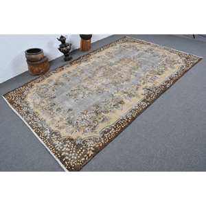 Traditionnel Beige Marron Grand 5.7X9.6 pieds Laine Vintage Tapis Turc Patchwork pour Salon Couloir Décorations Latex - Product Image 2