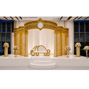 Splendid Gold and Black Fiber <b>Backdrop</b> <b>Stand</b> Grand Wedding Reception Theme Stage South Asian Crown for Party Decor - Product Image 1