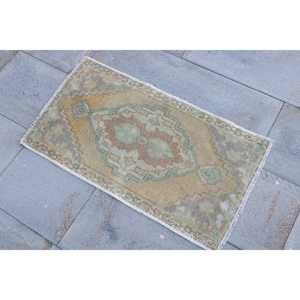 Vintage Small Rug, 1.5x2.8 ft Turkish Rug, <b>Brown</b> Floral <b>Wool</b> Rug - Product Image 2