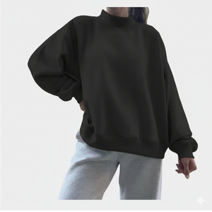 Sweat-shirt à col montant long et ample minimaliste pour femmes, doux, chaud, en polaire, tendance, décontracté, quotidien, haut de mode pour l'automne et l'hiver - Product Image 1