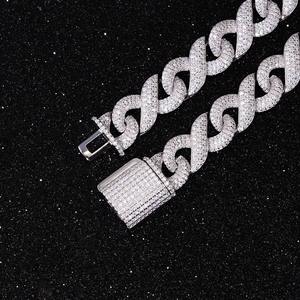 Cadena de Eslabones Cubanos de Plata de Ley 925 con Baño de Oro de 14K y 18K, con Moissanita y Diamantes Baguette, Estilo Hip Hop Premium para Hombre - Product Image 3