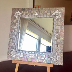 <b>Mosaic</b> <b>mirror</b> - Decorative wall <b>mirror</b>, Silver and white-color <b>Mosaic</b> <b>mirror</b>, rectangular <b>mirror</b> JASMIN (Orders only) - Product Image 1