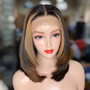 วิกผมบ๊อบแบบสั้นสำหรับผู้หญิงผิวดำวิกผมจริงทรงตรงมี100% สีไฮไลต์ - Product Image 4