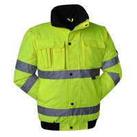 Jaket Bomber Reflektif Musim Dingin 65% Poliester dan 35% Katun, Pakaian Kerja Keselamatan dengan Visibilitas Tinggi