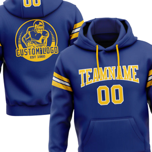 Custom <b>Blue</b> Yellow Sublimation <b>Hoodie</b> Football Pullover Sweatshirt Personalized Sportswear Custom Logo Teamwear Design <b>Men</b> Women - Product Image 2