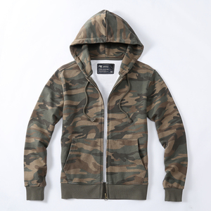 Men's American Retro Camouflage Hooded Sweatshirt Jacket Loose Fit Cotton Knitted Top Zipper Solid <b>Black</b> Casual Autumn Style - Product Image 2