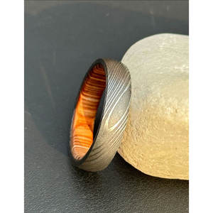 8mm Premium Handcrafted <b>Stainless</b> Etched Damascus <b>Steel</b> Band 18K Gold-Plated Comfort Fit Men Wedding <b>Ring</b> - Product Image 1