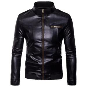 PU cuir hommes Slim Fit col montant veste printemps automne vêtements d'extérieur à la mode conception solide pour motos motards avant Moto - Product Image 4