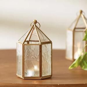 Designer Gold Finished Glass Metal <b>Tealight</b> Holder Candle <b>Lantern</b> for Home Ramadan Tabletop Decoration - Product Image 1