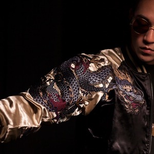 แจ็คเก็ตเบสบอลลาย Great Beasts REVERSIBLE streetwear Yokosuka Phoenix Dragon Tiger SAKURA ผ้าใบวัสดุหนังแกะ - Product Image 3