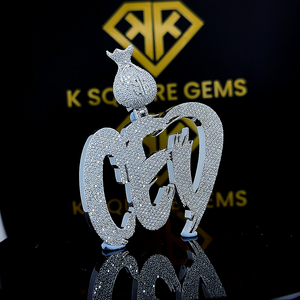 Pendentif en argent sterling 925 avec moissanite VVS taille lettre, design personnalisé, breloques hip-hop, finition plaquée disponible - Product Image 3