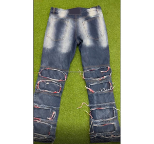 กางเกงยีนส์ของผู้ชายกางเกงยีนส์ขายาวแบบวินเทจทรงตรงลายลูกน้ำยืดปักลายแบบลำลอง - Product Image 6