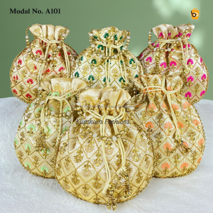 Handmade Embroidery Bohemian Unisex Drawstring <b>Potli</b> <b>Bags</b> Sequin Work Silk Lining Lock Closure Return Gifts Indian Wedding - Product Image 2