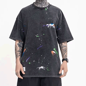 เสื้อยืดผู้ชายแขนสั้นแนวสตรีทเสื้อยืดวินเทจผ้าคอตตอนซัก100% - Product Image 4