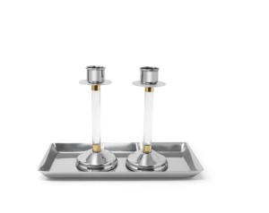 Lot de 2 bougeoirs avec plateau en métal plaqué argent Bougeoir pour centre de table de mariage - Product Image 1