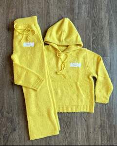 Ensemble de survêtement personnalisé de haute qualité pour homme, en mohair, avec pantalon de survêtement évasé et sweat à capuche, ensemble de survêtement en mohair d'hiver - Product Image 4