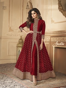 Collection de costumes Real Heavy Georgette Anarkali Salwar avec broderie de séquence robe de soirée de mariage indienne et pakistanaise - Product Image 6