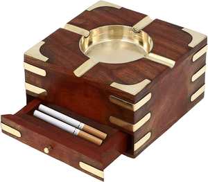 Natural <b>Wooden</b> Customized Ashtray Indoor <b>Outdoor</b> with <b>Storage</b> Case <b>Box</b> Artisan Crafted Showpiece Gifts - Product Image 1