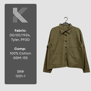 เสื้อเชิ้ตผ้าฝ้าย 100% สีเขียวมะกอก แบบลำลอง สำหรับฤดูหนาว ย้อมสีพื้น สำหรับผู้ชาย บริการ OEM 135 GSM - Product Image 5