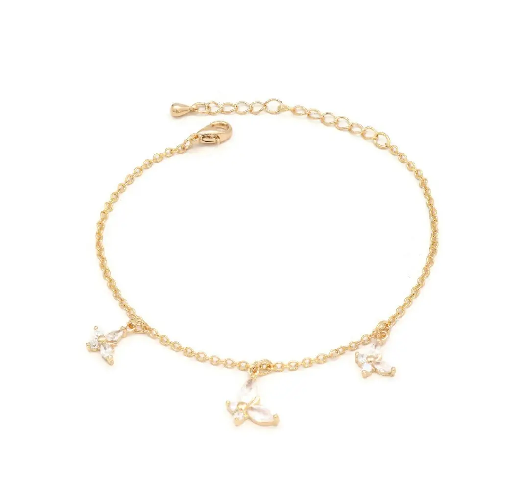 Women's Girls Trendy Fashion Bracelet Elegant Box Chain Butterfly Hanging Gold Plated Stone Hanging Adjustable Bracelet