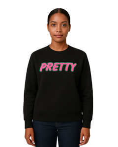 Sweat-shirt à col rond pour femme, motif sororité grecque, noir, rose et vert, style universitaire décontracté - Product Image 5