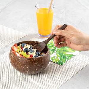 Bol et cuillères à noix de coco naturelle Offre Spéciale avec huile biologique écologique. Coque de noix de coco durable fabriquée, ustensiles de cuisine avec poids léger. - Product Image 2