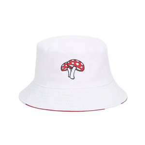 Sombreros de cubo de doble cara de estilo único, sombrero de playa con patrón de setas rojas y blancas, sombrero de verano para hombres y mujeres, tarifa al por mayor OEM 2025 - Product Image 3