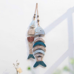 Grand squelette de poisson en bois bleu à suspendre |   Accent en corde stylisé |   Décoration rustique harmonieuse pour les maisons modernes et les cafés à thème - Product Image 6
