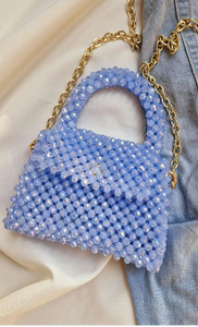 Impresionante bolso de cuentas rectangular de color marrón iridiscente y multicolor con corte prismático y elegante correa a juego, a precios de mayorista. - Product Image 3