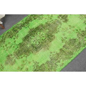 Alfombra de lana turca verde Vintage de 3,9x6,7 pies, patrón de retazos, tejido plano para decoraciones de sala de estar para adolescentes con respaldo de látex - Product Image 5