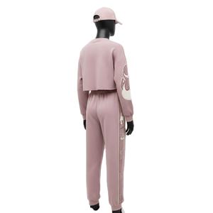 Ensemble haut court et pantalon pour femme, qualité supérieure, molleton en coton mélangé 280 GSM, toucher doux, style panneau, logo personnalisé, ensembles pour femmes - Product Image 5