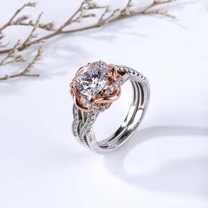 Jeulia Two Tone Twist Floral Round Cut <b>Sterling</b> <b>Silver</b> Fashion Ring <b>Set</b> - Product Image 5