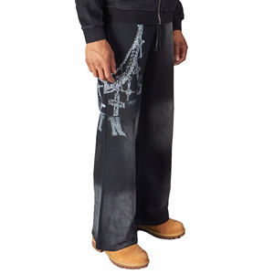 Pantalones Casuales para Hombre, 100% Algodón, Ligeros, de Cintura Media, Lavado Claro, Cierre con Cordón, Estampado Gráfico DTG, Pedrería, Acampanados, Talla Grande - Product Image 2